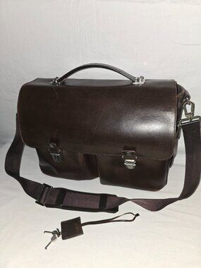 VINTAGE DUNHILL Brown Leather Briefcase Messenger Bag Twin Pocket Flap Lock /Key